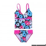 ACSUSS Kids Girls 2 Pieces Tankini Swimwear Floral V-Neck Crop Tops with Bottoms Swimsuit Beachwear Blue B07KBZJCRP